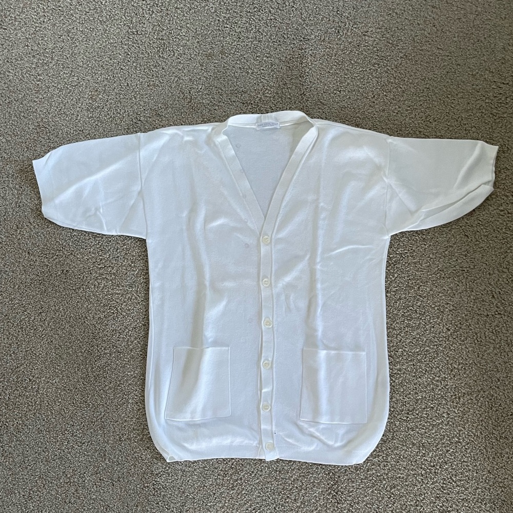 Joan Vass White Textured Cotton Cardigan Vintage Preppy Coastal Grandma Sz 0